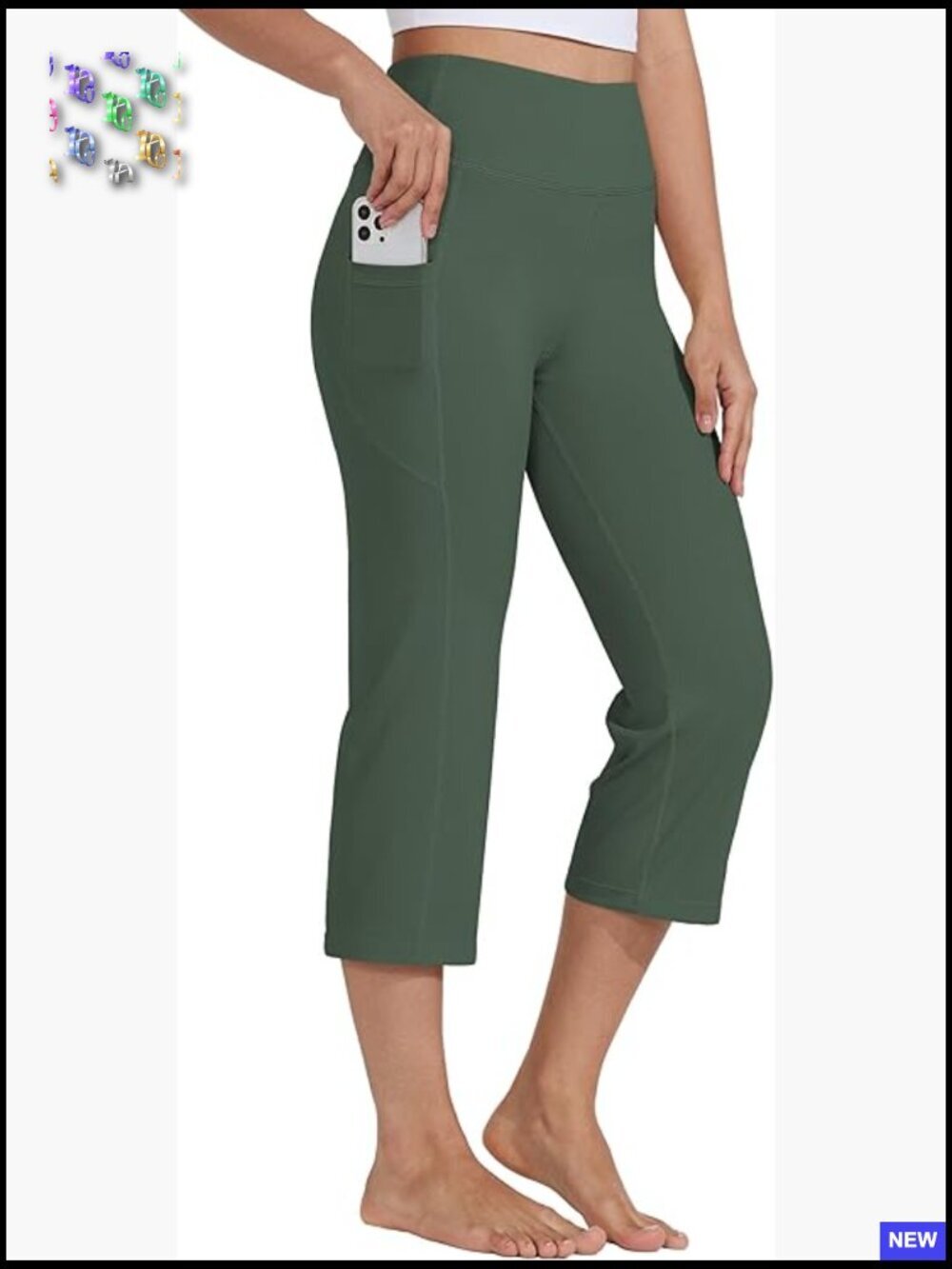 High Waist Yoga Capris Pants 21" Straight Leg Athletic Workout Leggings with